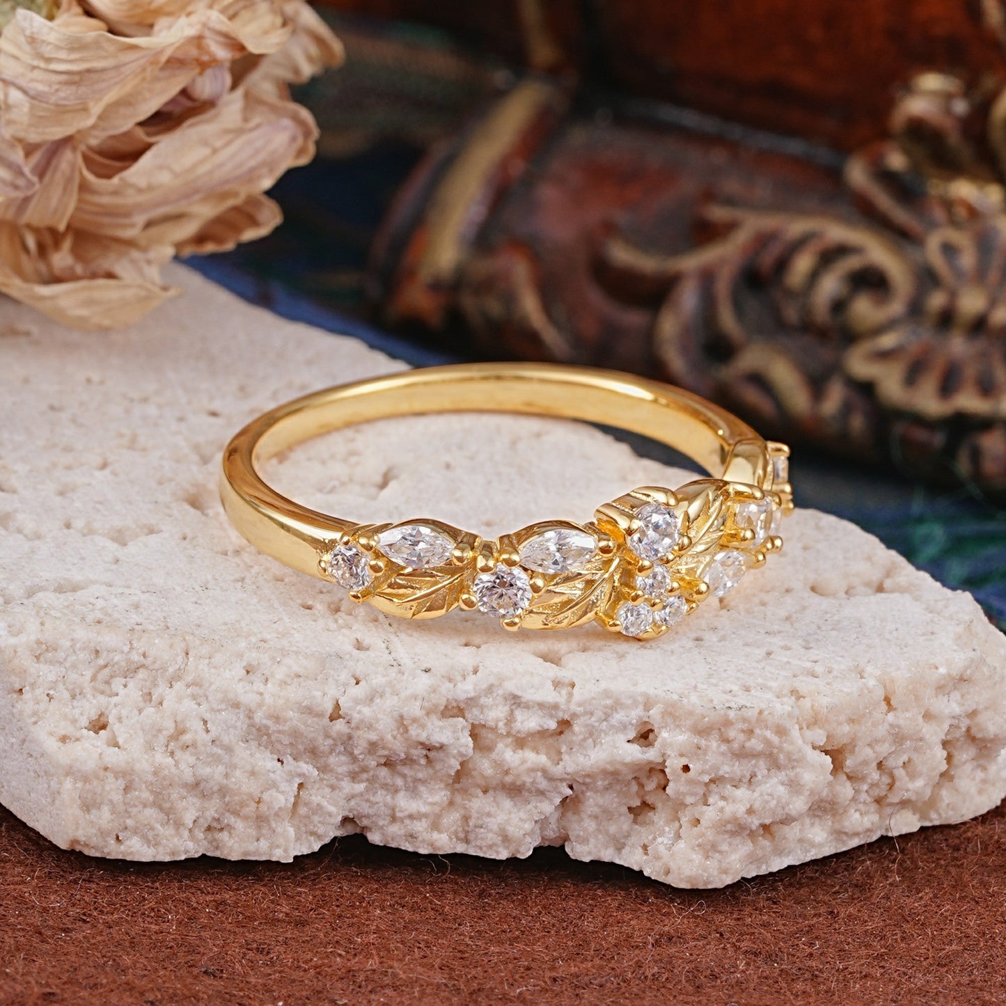 Vintage Nature Inspired Twisted Vine Leaf Moissanite Full Eternity Wedding Ring
