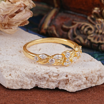 Vintage Nature Inspired Twisted Vine Leaf Moissanite Full Eternity Wedding Ring