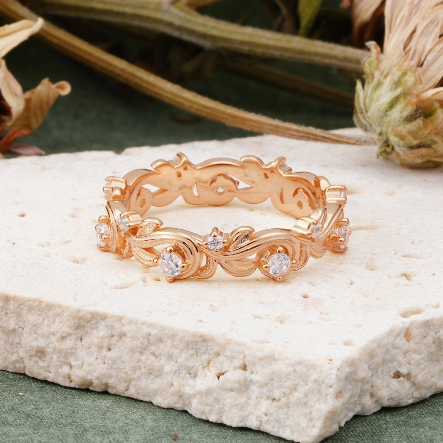 Vintage Nature Inspired Interwoven Twig Moissanite Stacking Wedding Ring
