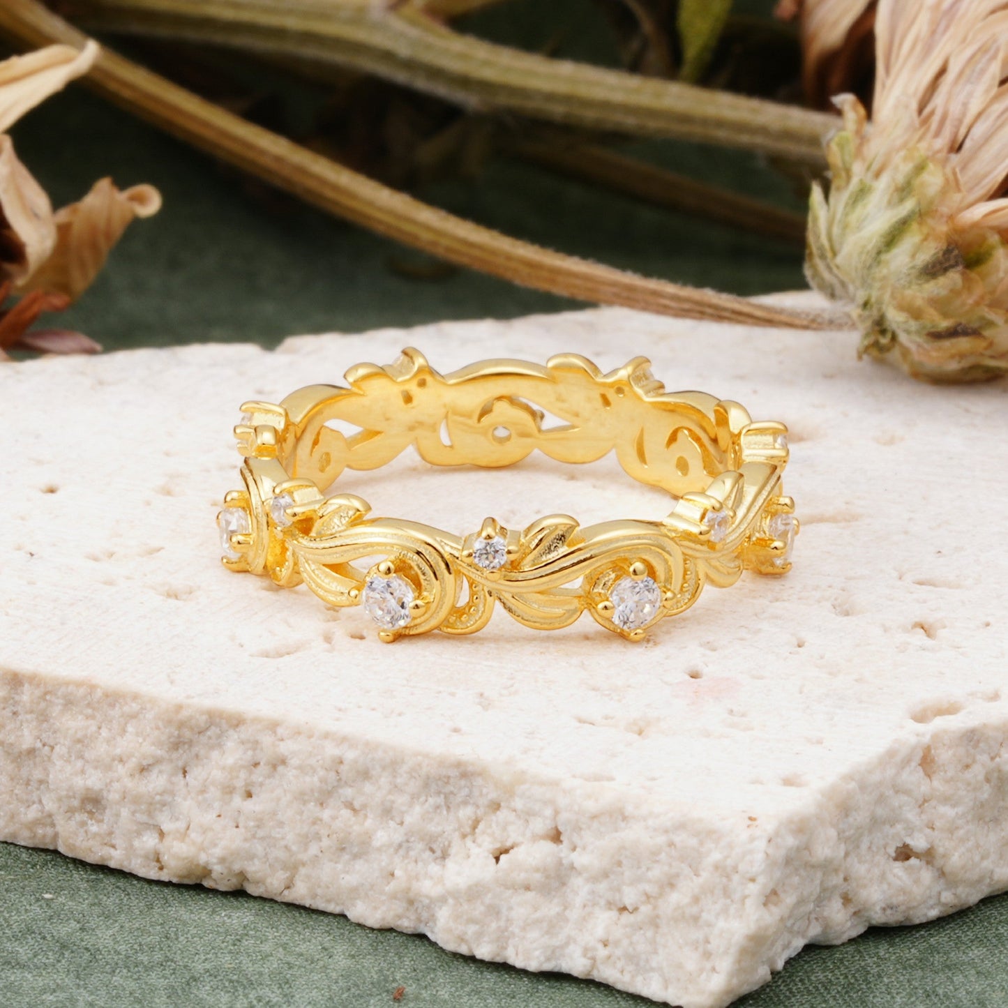 Vintage Nature Inspired Interwoven Twig Moissanite Stacking Wedding Ring