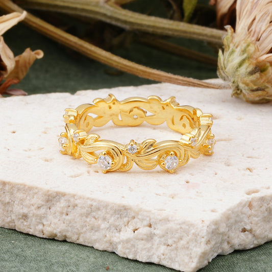 Vintage Nature Inspired Interwoven Twig Moissanite Stacking Wedding Ring
