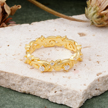 Vintage Nature Inspired Interwoven Twig Moissanite Stacking Wedding Ring