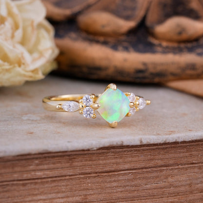 Classic Elegant 4-Prong Princess Cut Opal Engagement Ring