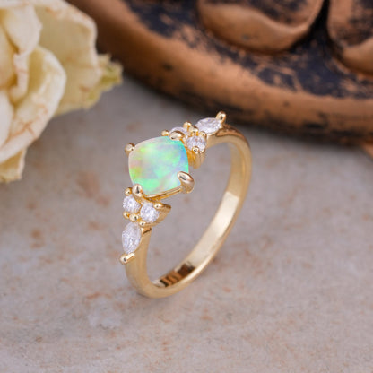 Classic Elegant 4-Prong Princess Cut Opal Engagement Ring