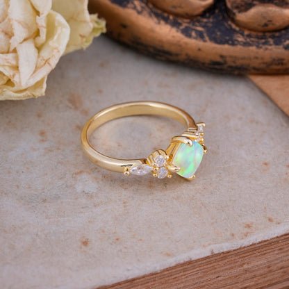 Classic Elegant 4-Prong Princess Cut Opal Engagement Ring