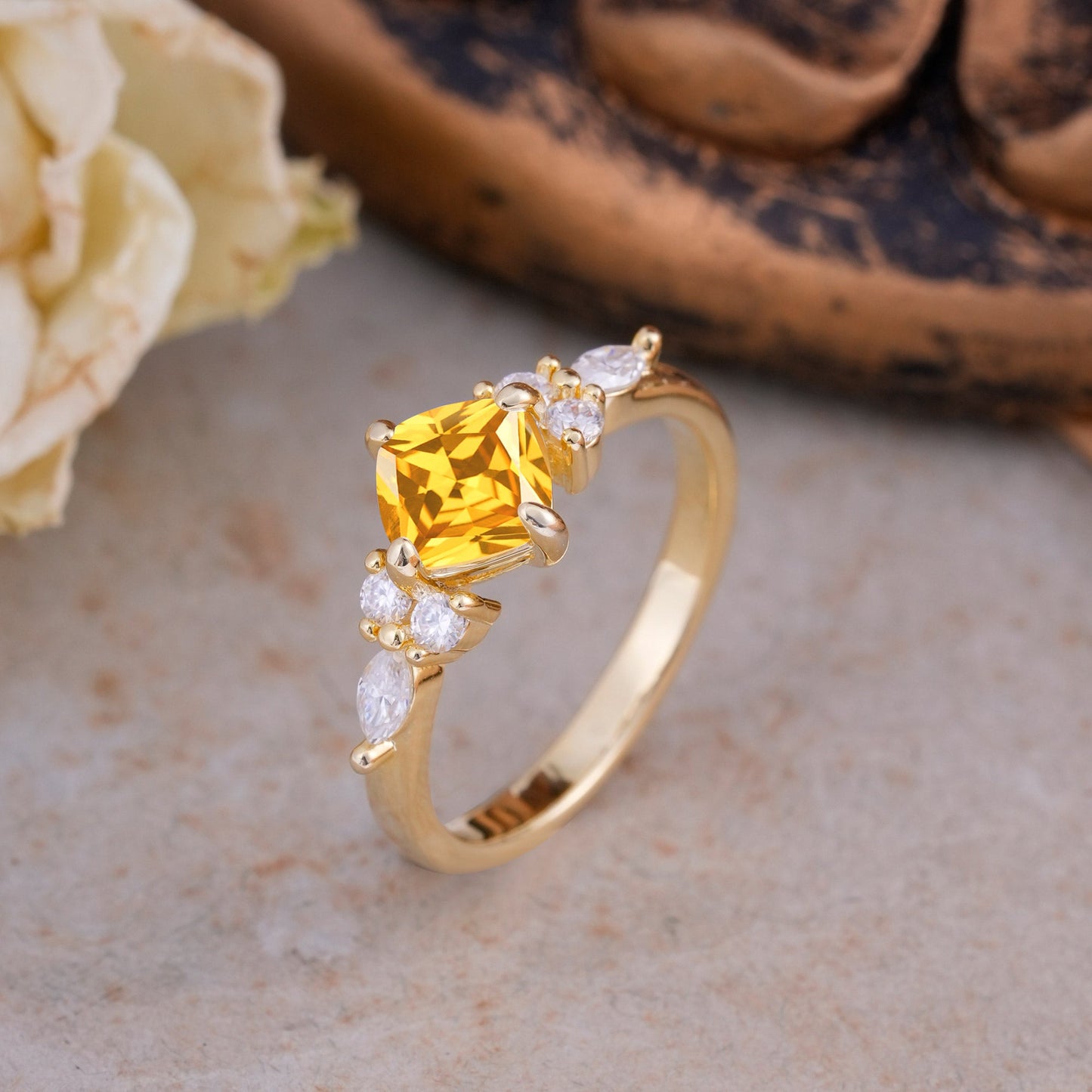 Classic Elegant 4-Prong Princess Cut Citrine Engagement Ring