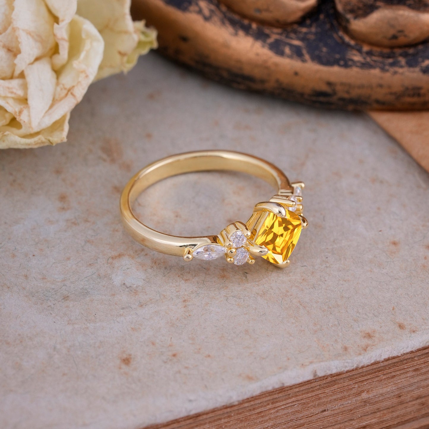 Classic Elegant 4-Prong Princess Cut Citrine Engagement Ring