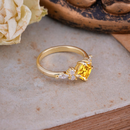 Classic Elegant 4-Prong Princess Cut Citrine Engagement Ring