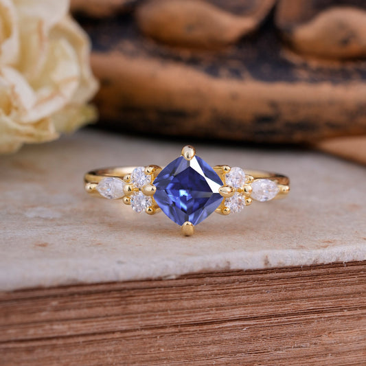 Classic Elegant 4-Prong Princess Cut Tanzanite Engagement Ring