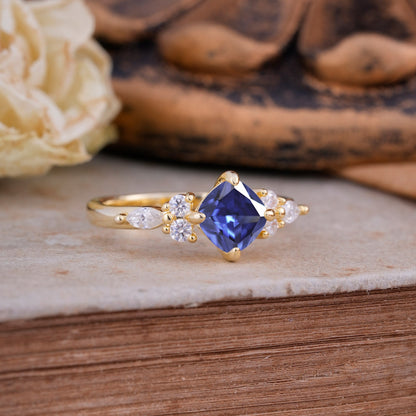 Classic Elegant 4-Prong Princess Cut Tanzanite Engagement Ring