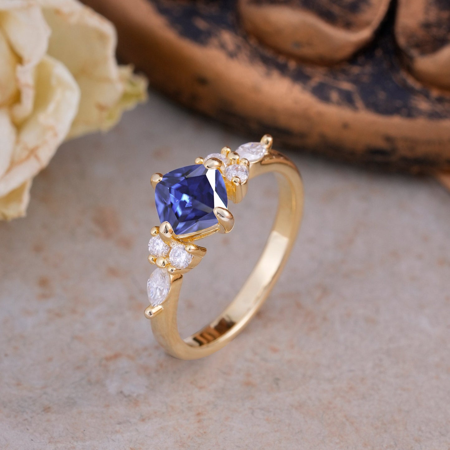 Classic Elegant 4-Prong Princess Cut Tanzanite Engagement Ring