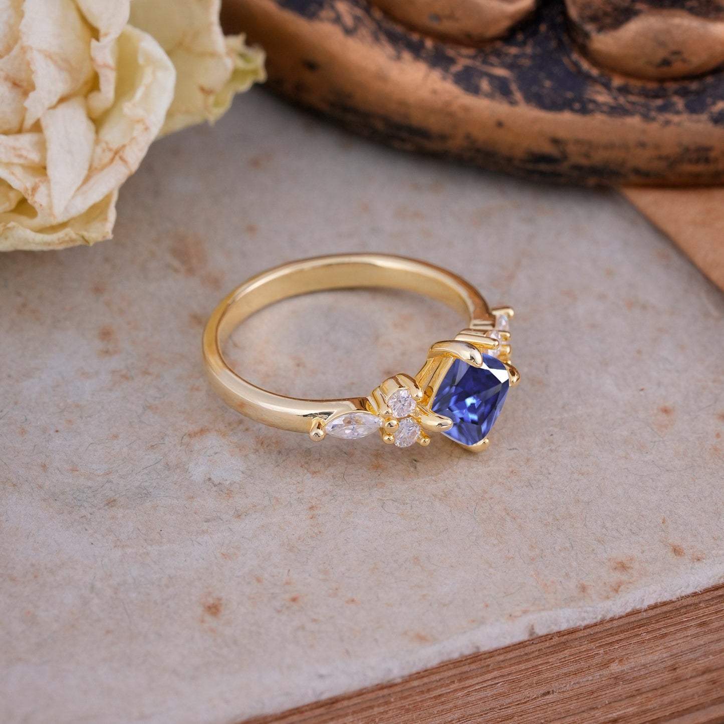 Classic Elegant 4-Prong Princess Cut Tanzanite Engagement Ring