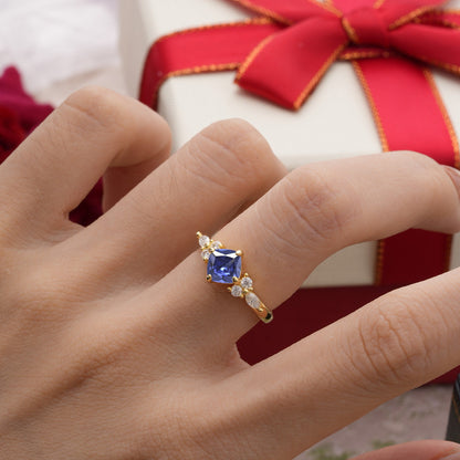 Classic Elegant 4-Prong Princess Cut Tanzanite Engagement Ring