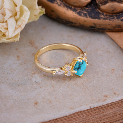 Classic Elegant 4-Prong Princess Cut Turquoise Engagement Ring
