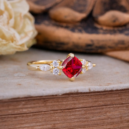 Classic Elegant 4-Prong Princess Cut Ruby Engagement Ring