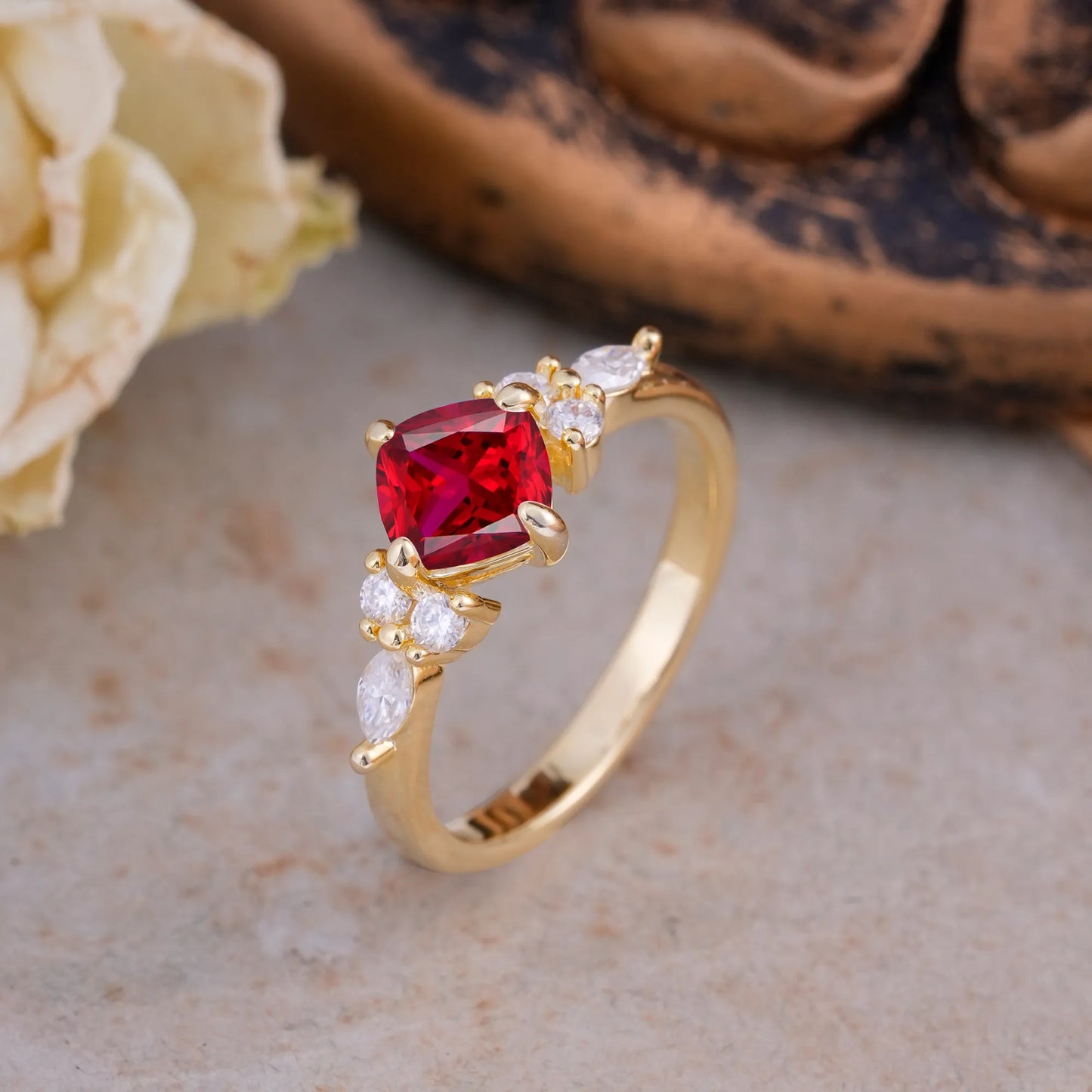 Classic Elegant 4-Prong Princess Cut Ruby Engagement Ring