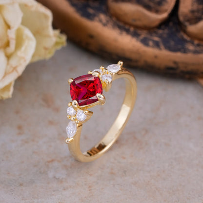 Classic Elegant 4-Prong Princess Cut Ruby Engagement Ring