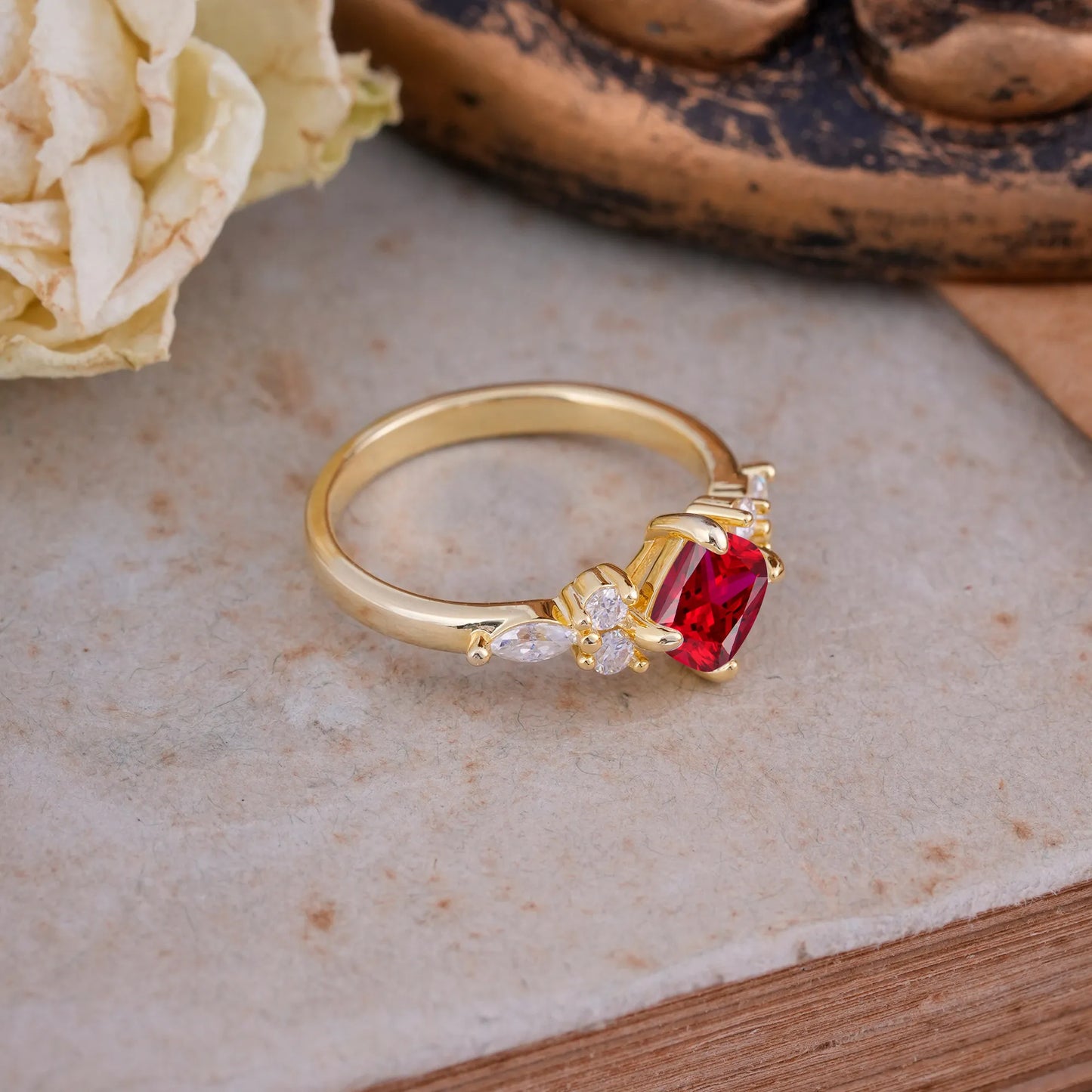Classic Elegant 4-Prong Princess Cut Ruby Engagement Ring