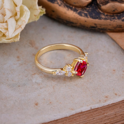Classic Elegant 4-Prong Princess Cut Ruby Engagement Ring