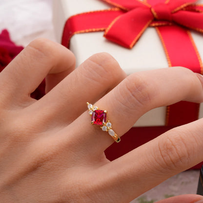 Classic Elegant 4-Prong Princess Cut Ruby Engagement Ring