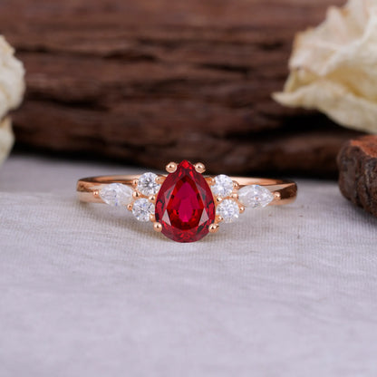 Sophisticated 4-Prong Pear-Cut Ruby Promise Ring