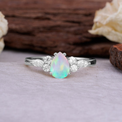 Sophisticated 4-Prong Pear-Cut Fire Opal Engagement Ring