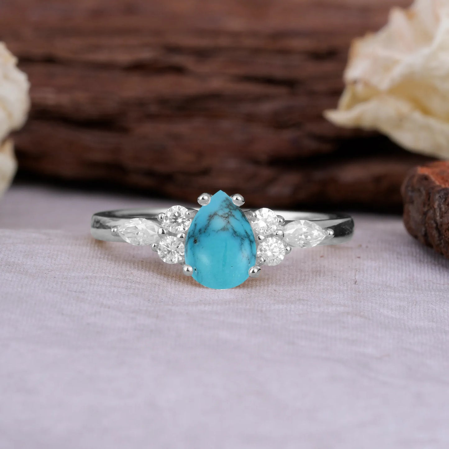 Sophisticated 4-Prong Pear-Cut Turquoise Promise Ring