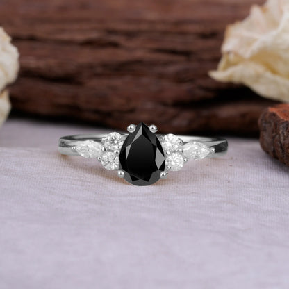 Sophisticated 4-Prong Pear-Cut Black Onyx Promise Ring
