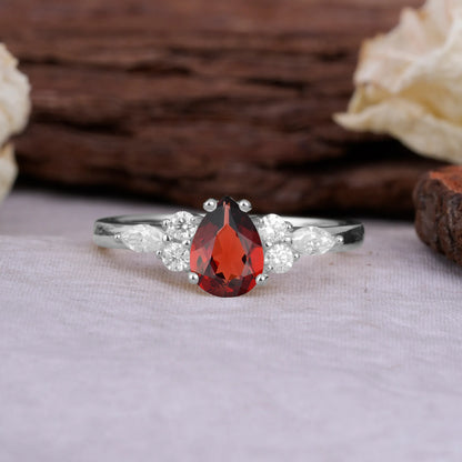 Sophisticated 4-Prong Pear-Cut Garnet Promise Ring