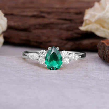 Sophisticated 4-Prong Pear-Cut Emerald Promise Ring