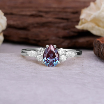 Sophisticated 4-Prong Pear-Cut Alexandrite Promise Ring