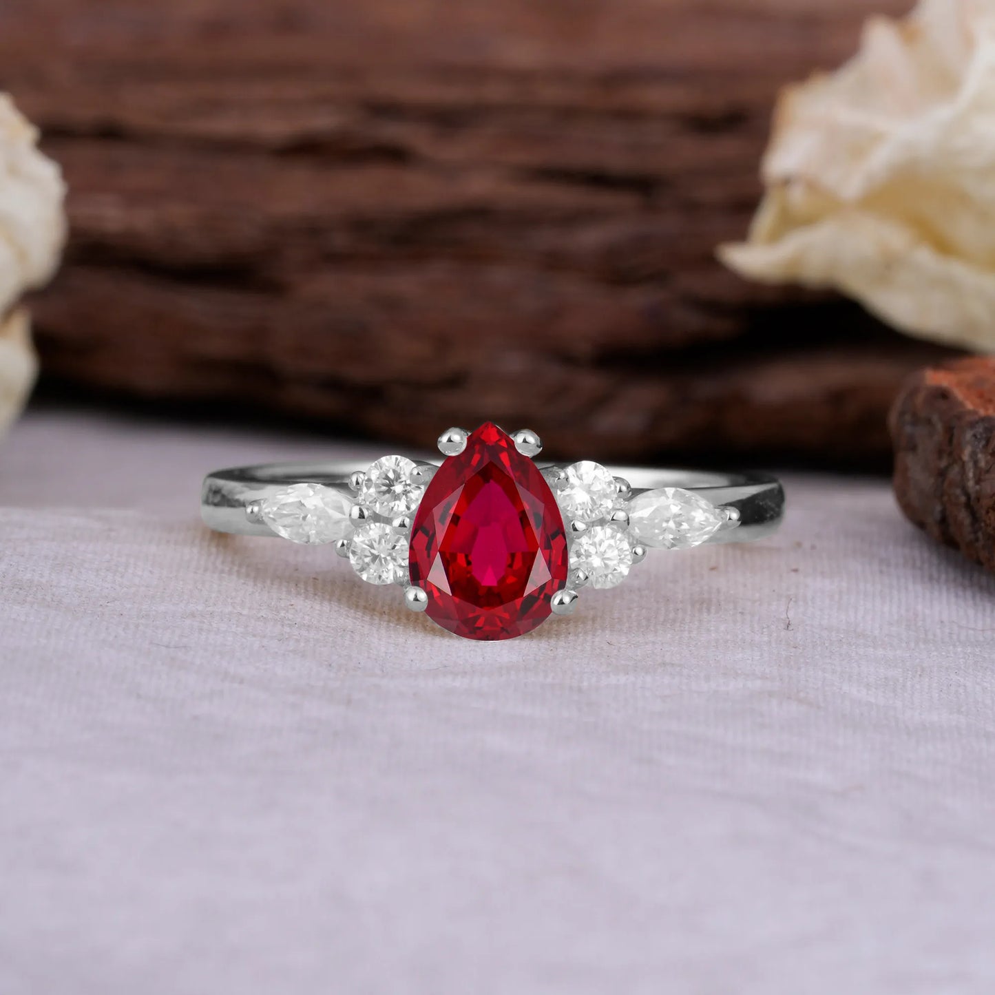 Sophisticated 4-Prong Pear-Cut Ruby Promise Ring