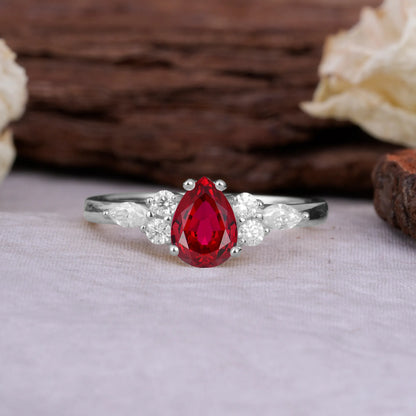 Sophisticated 4-Prong Pear-Cut Ruby Promise Ring