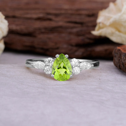 Sophisticated 4-Prong Pear-Cut Peridot Promise Ring
