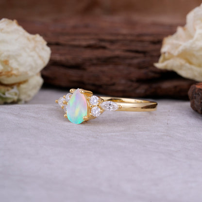 Sophisticated 4-Prong Pear-Cut Fire Opal Engagement Ring