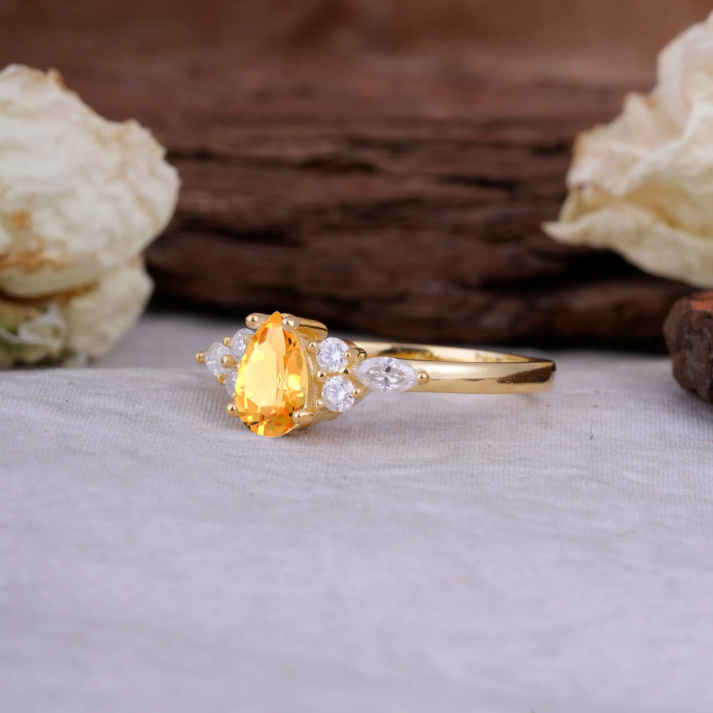 Sophisticated 4-Prong Pear-Cut Citrine Promise Ring