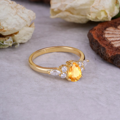 Sophisticated 4-Prong Pear-Cut Citrine Promise Ring