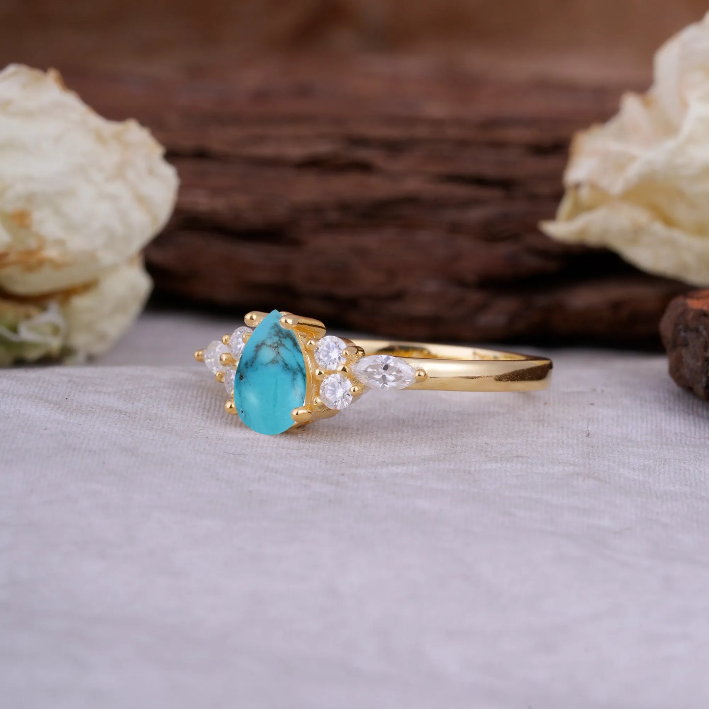 Sophisticated 4-Prong Pear-Cut Turquoise Promise Ring