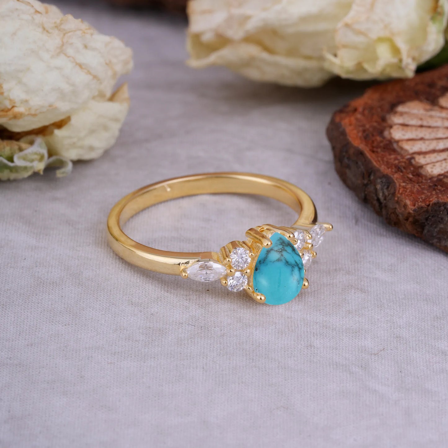 Sophisticated 4-Prong Pear-Cut Turquoise Promise Ring