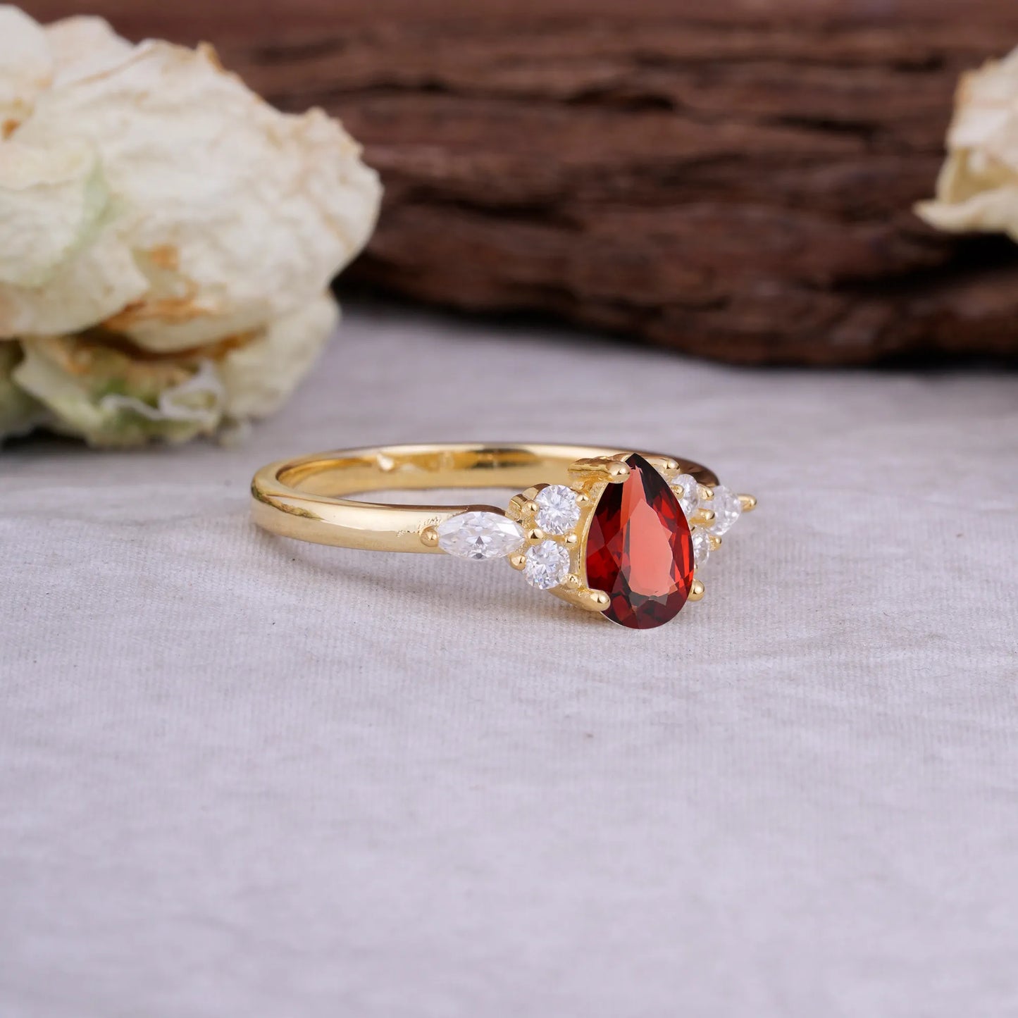 Sophisticated 4-Prong Pear-Cut Garnet Promise Ring