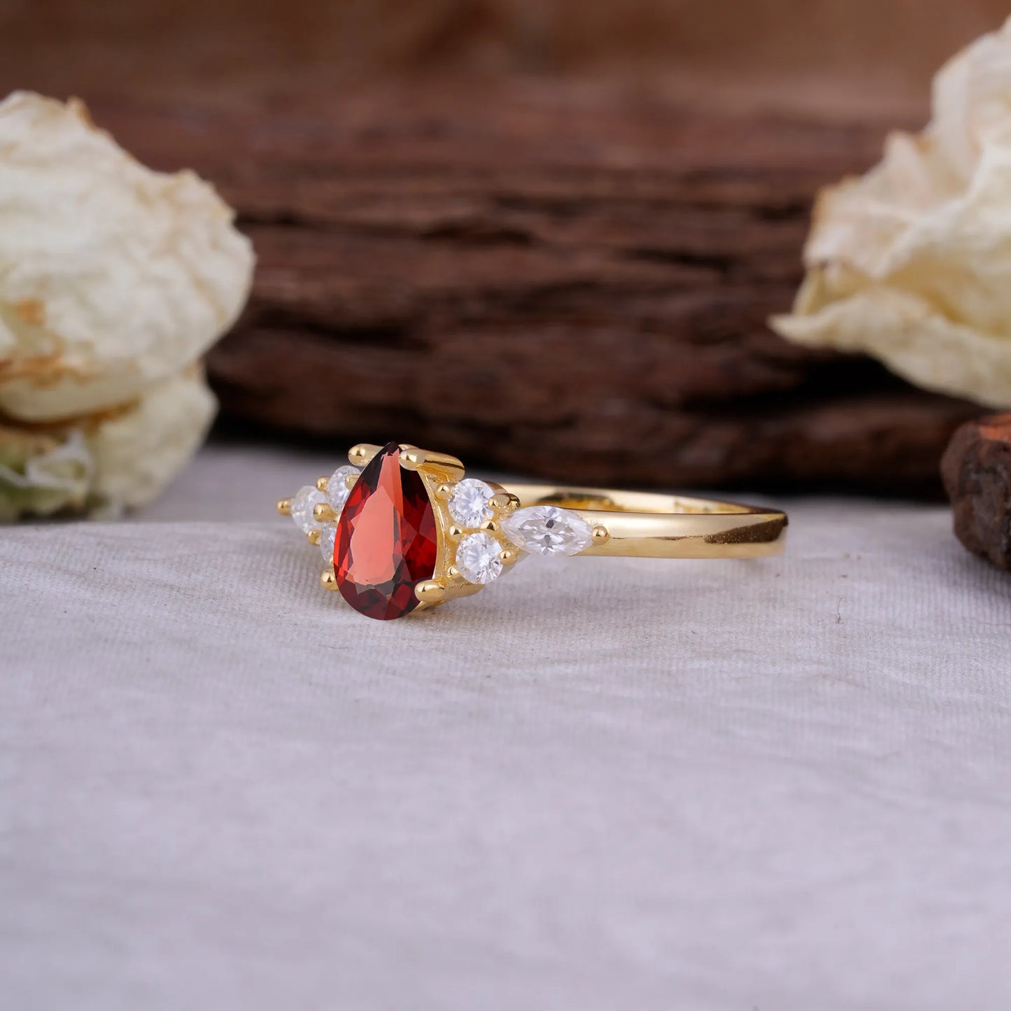 Sophisticated 4-Prong Pear-Cut Garnet Promise Ring
