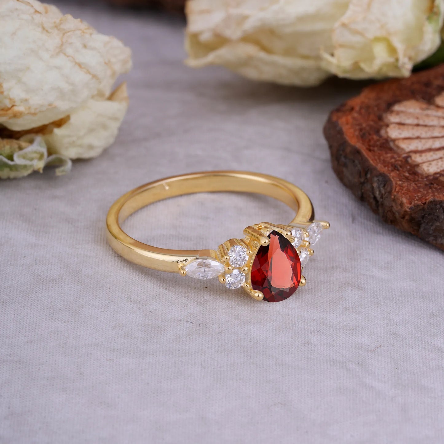 Sophisticated 4-Prong Pear-Cut Garnet Promise Ring