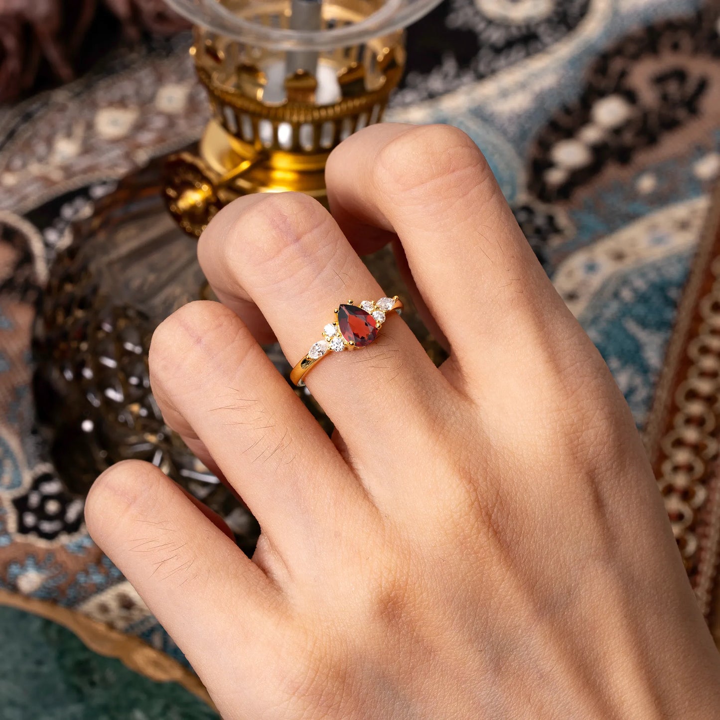 Sophisticated 4-Prong Pear-Cut Garnet Promise Ring