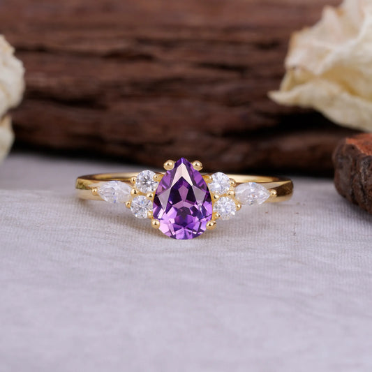 Sophisticated 4-Prong Pear-Cut Amethyst Promise Ring
