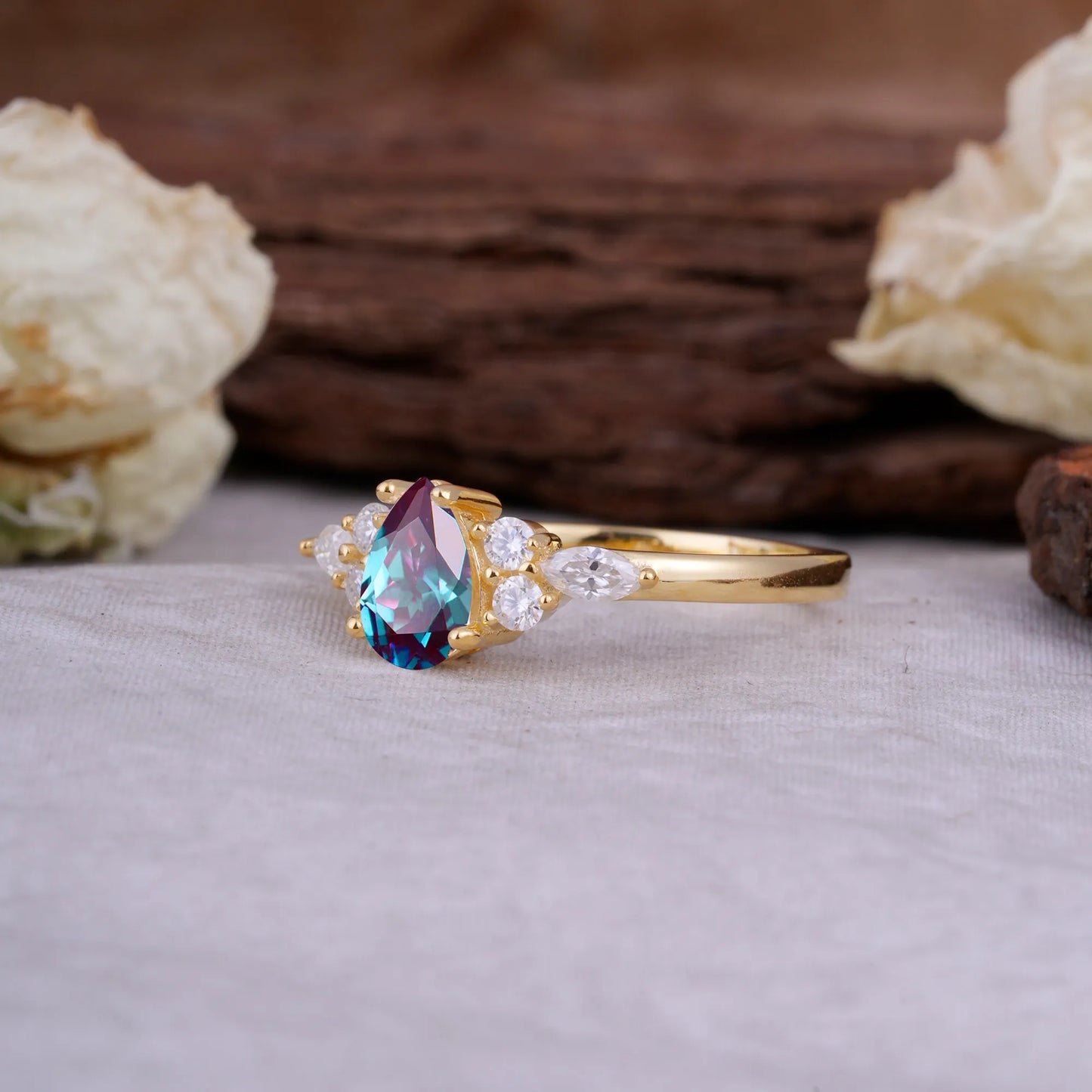 Sophisticated 4-Prong Pear-Cut Alexandrite Promise Ring