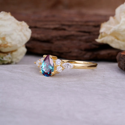 Sophisticated 4-Prong Pear-Cut Alexandrite Promise Ring
