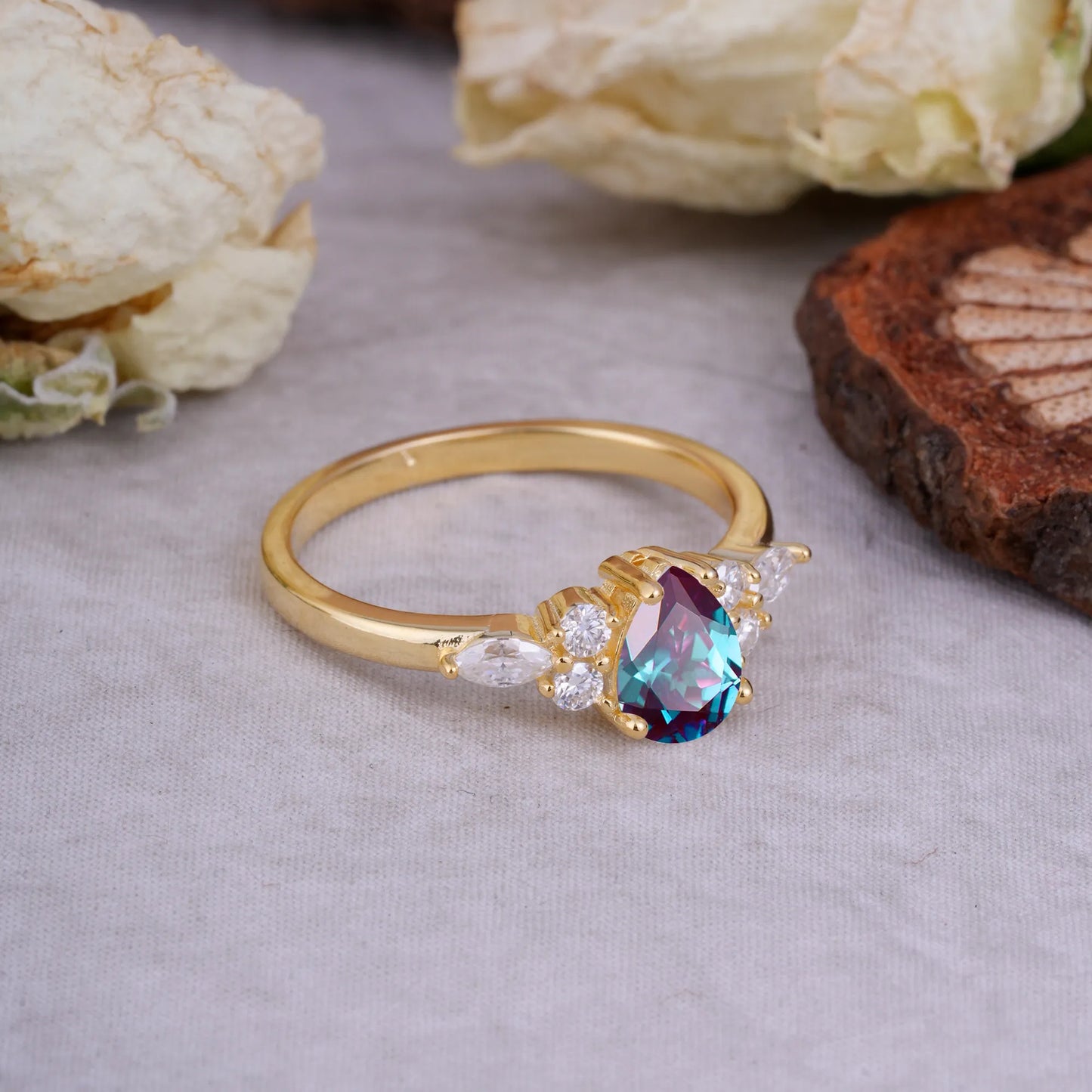 Sophisticated 4-Prong Pear-Cut Alexandrite Promise Ring