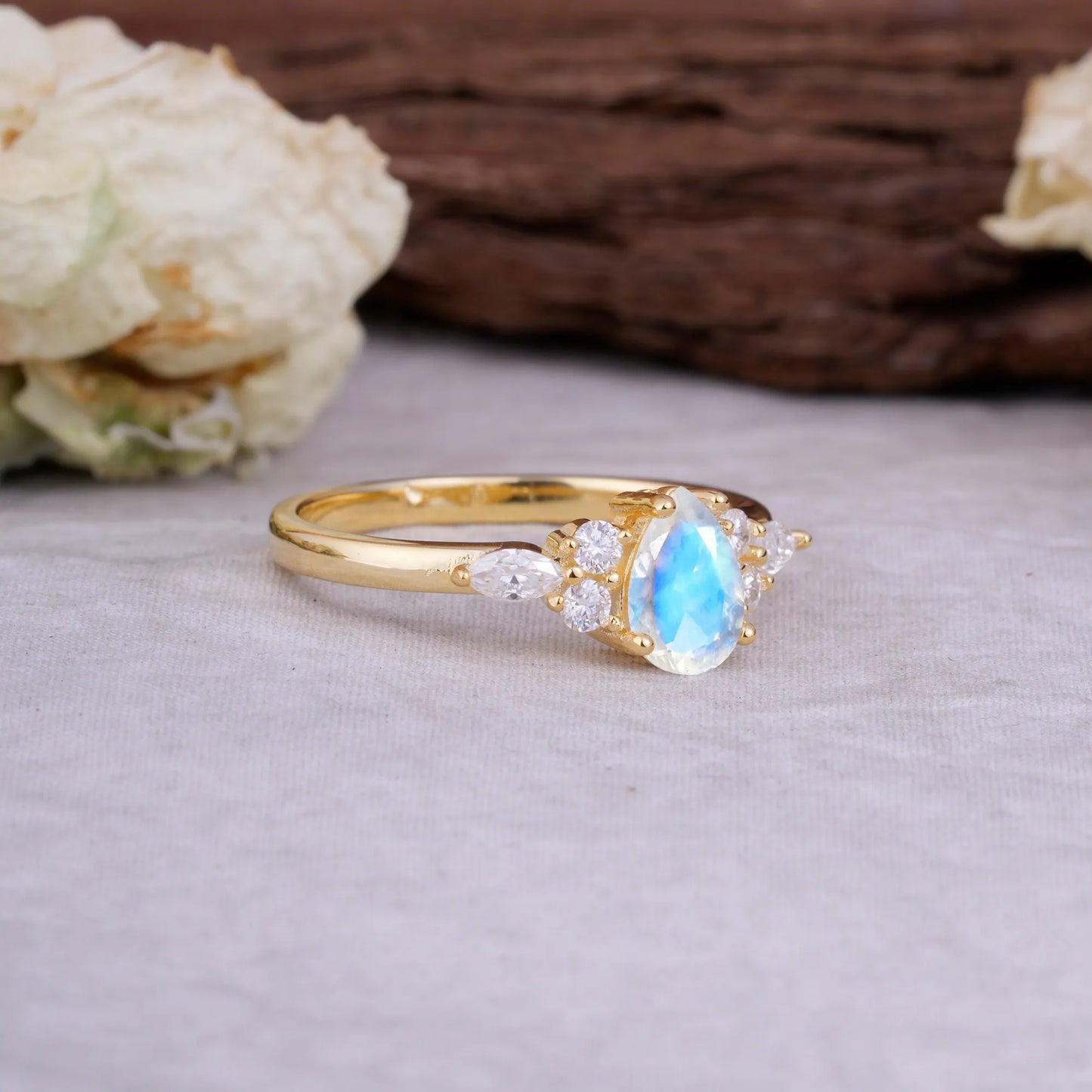 Sophisticated 4-Prong Pear-Cut Moonstone Promise Ring