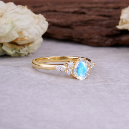 Sophisticated 4-Prong Pear-Cut Moonstone Promise Ring