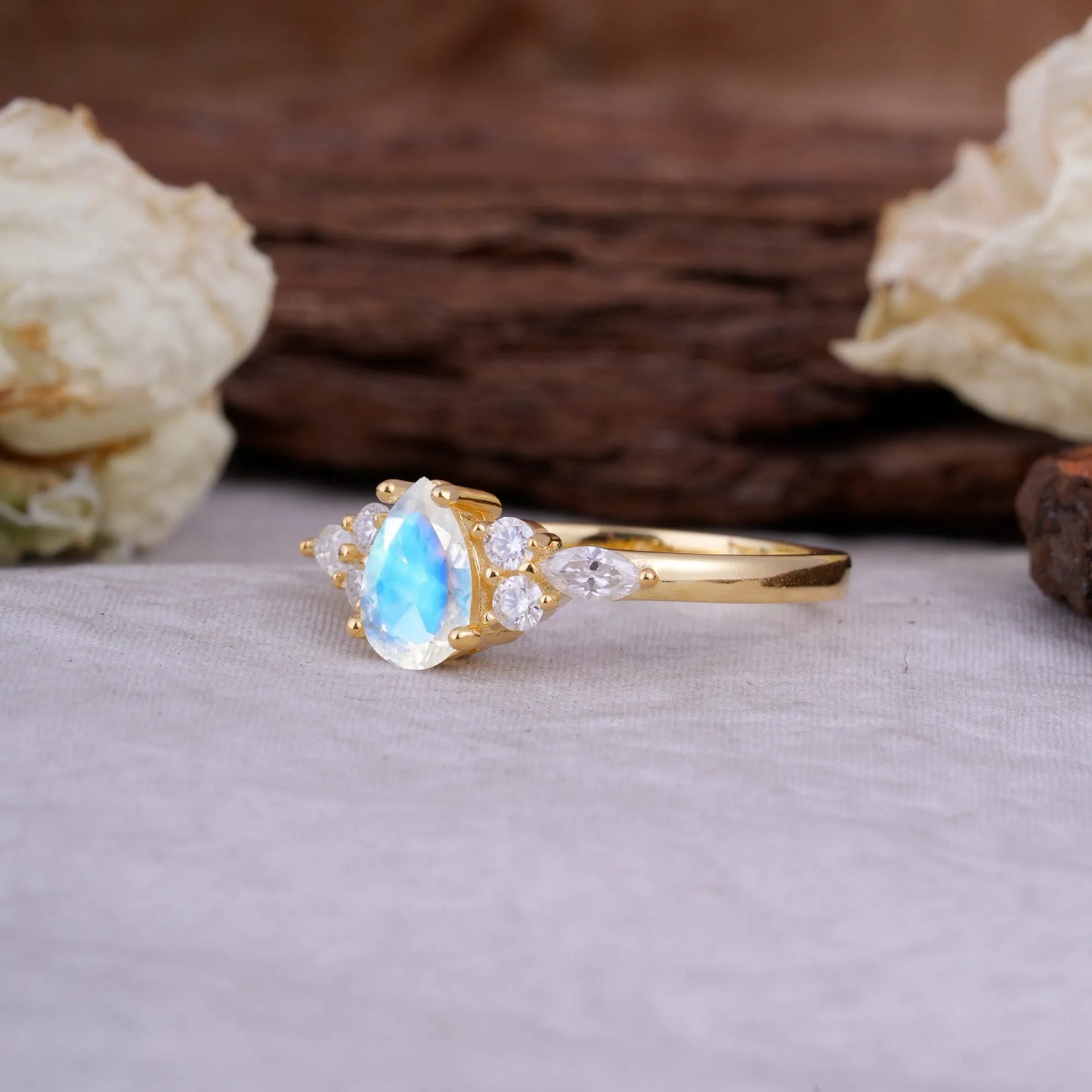 Sophisticated 4-Prong Pear-Cut Moonstone Promise Ring